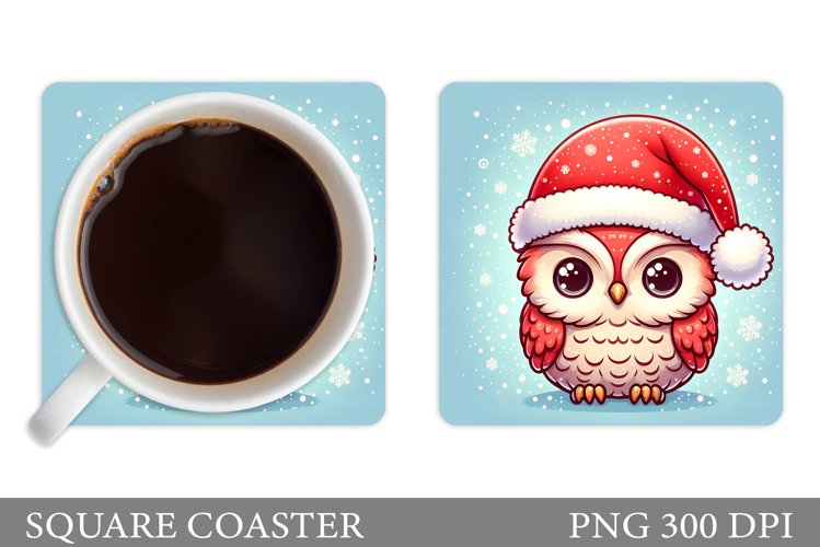 Christmas Owl Coaster Sublimation. Christmas Coaster Design example image 1