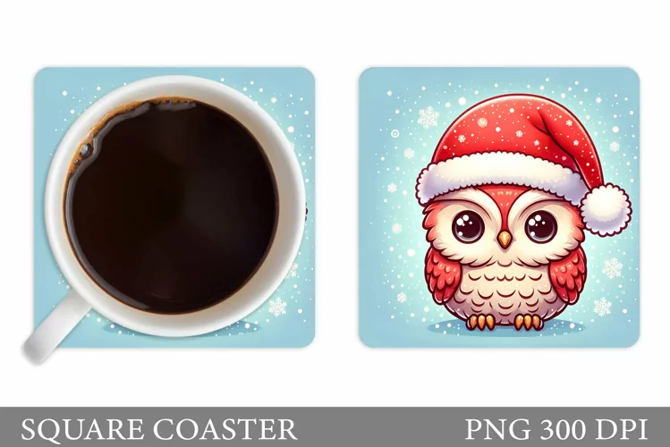 Christmas Owl Coaster Sublimation. Christmas Coaster Design