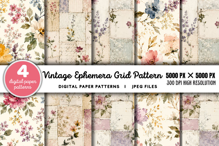 Vintage Grid Lined Ephemera Junk Journal JPG