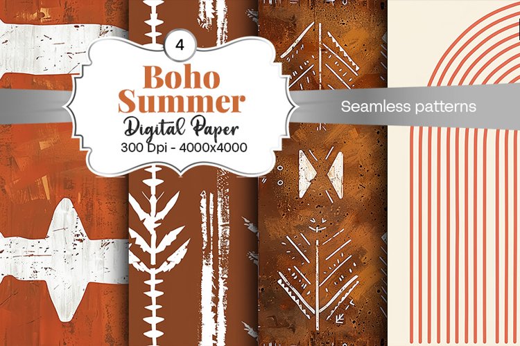 Summer Boho digital paper Seamless backgrounds example image 1