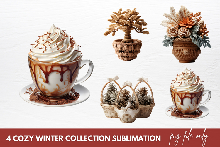 Cozy Winter Sublimation Clipart, watercolor cozy winter example image 1