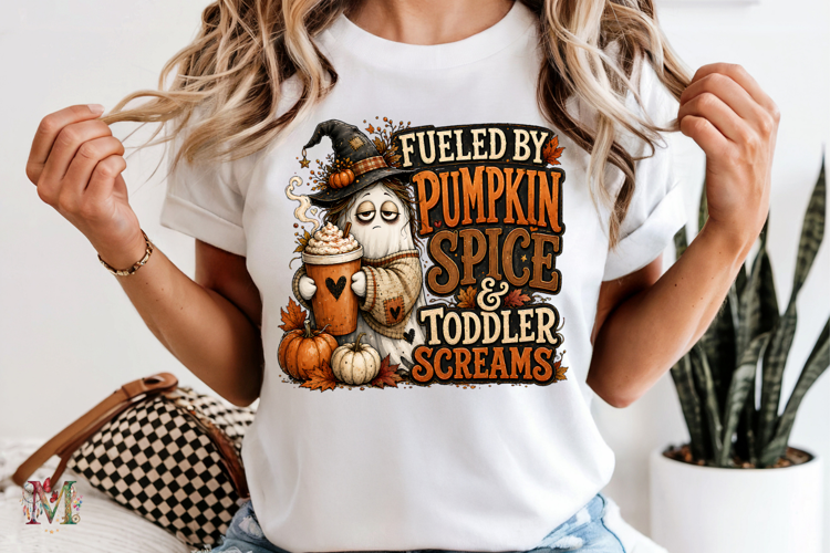 Fueled By Pumpkin Spice PNG, Tired Ghost Mama Sublimation