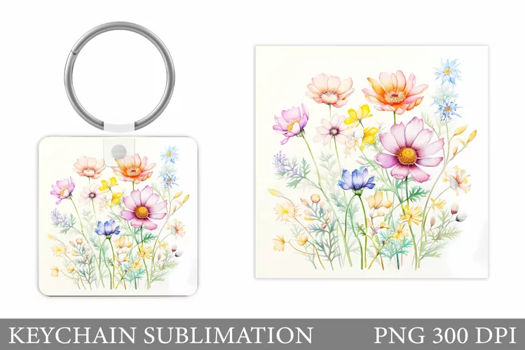 Flowers Keychain Sublimation. Summer Flowers Keychain