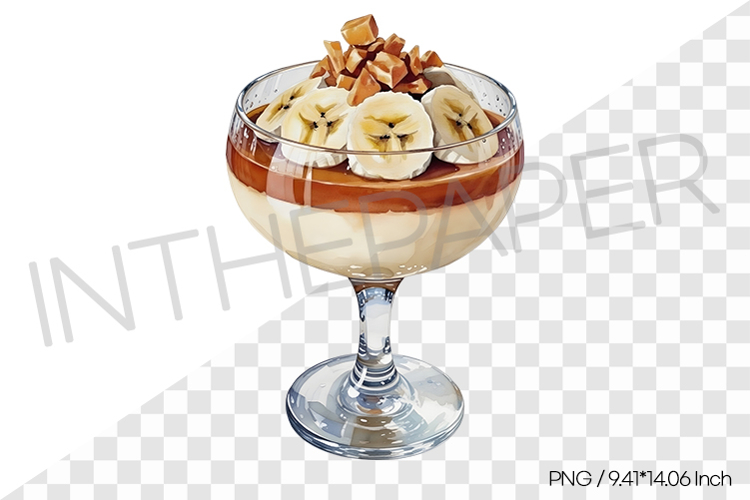Banana Caramel Pudding PNG Clipart Watercolor Dessert Illust