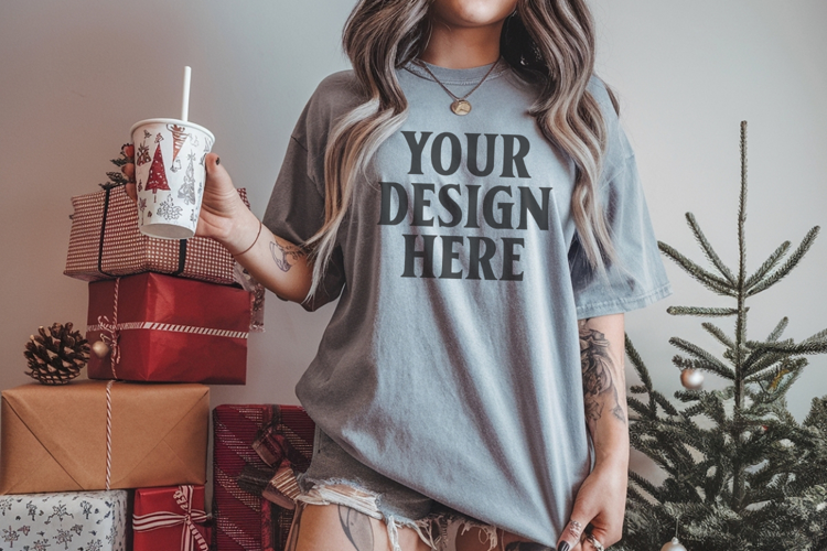 Bay Christmas Comfort Colors 1717 TShirt Mockup,cc1717 mock
