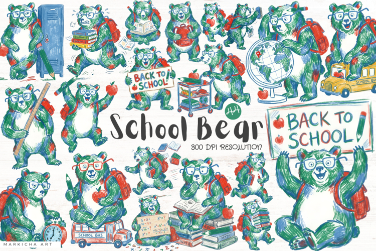 Back To School Teddy Bear Clipart