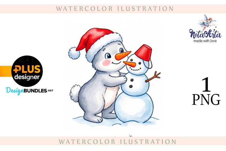 Christmas Bunny in Watercolor Style