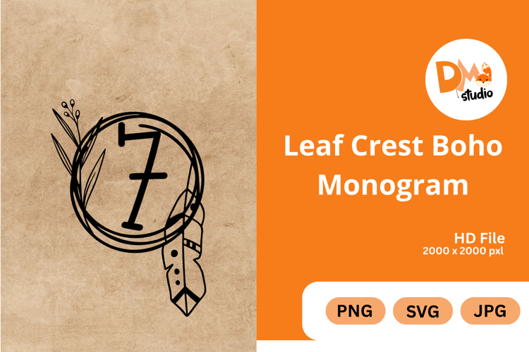 Leaf Crest Boho Monogram - Hand Drawn Botanical Letters