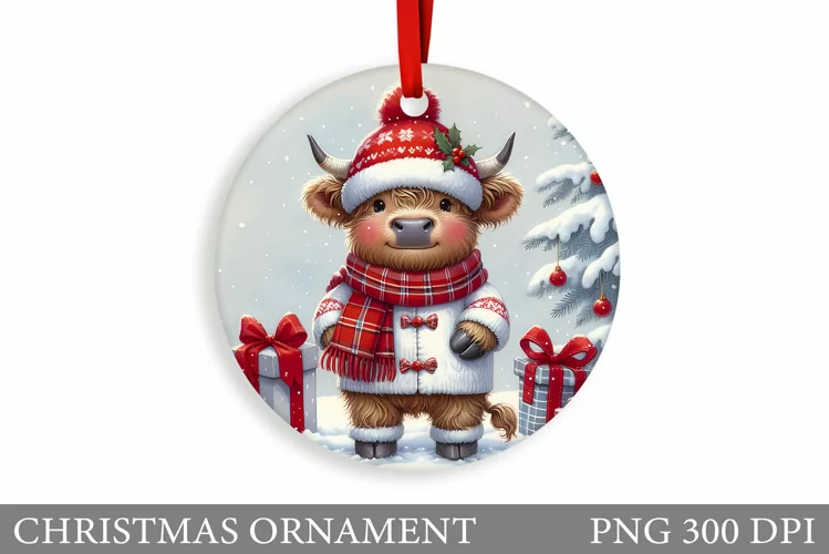 Cute Cow Christmas Ornament. Christmas Ornament Sublimation