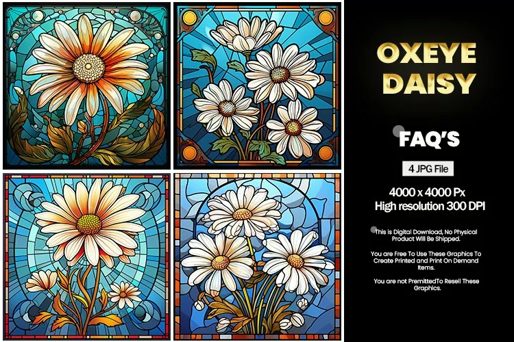 Stained Glass Oxeye Daisy Square Coaster - 04 Variations
