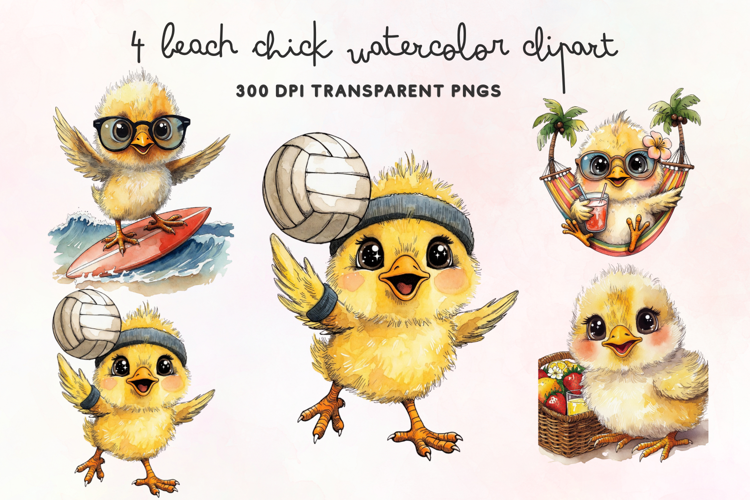 Beach Chick Watercolor Clipart PNG