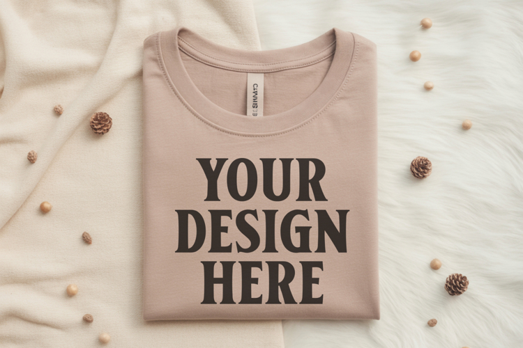 Heather Dust Bella Canvas 3001 Flat Lay T-Shirt Mockup