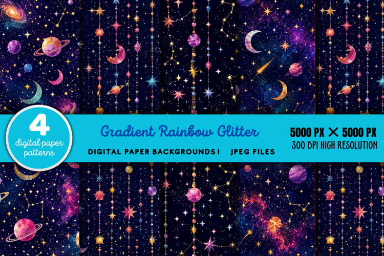 Gradient Rainbow Glitter Backgrounds JPG