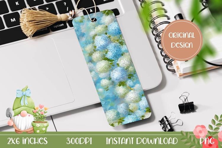 Printable Bookmark Design, Blue Hydrangea Bookmark PNG