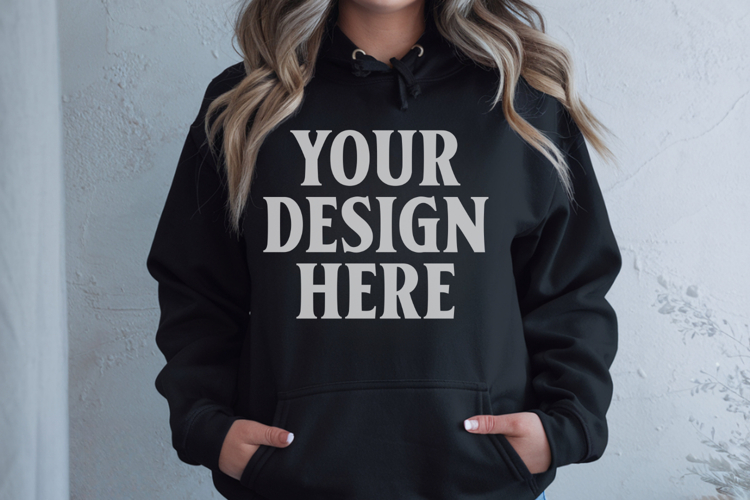 Black Gildan 18500 Hoodie Mockup, G18000 Hoodie Model mockup