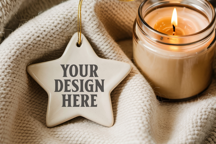 Christmas Star Ceramic Ornament Mockup | Holiday Star