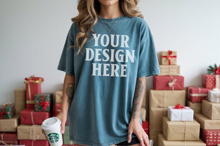 Christmas Comfort Colors 1717 Blue Spruce TShirt Mockup, CC example image 1