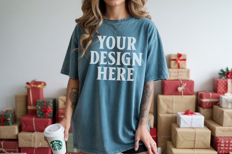 Christmas Comfort Colors 1717 Blue Spruce TShirt Mockup, CC