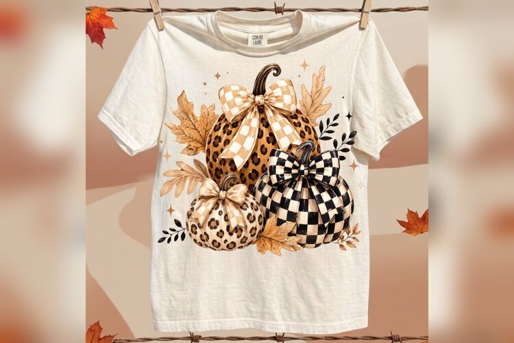 Leopard Pumpkin PNG, Checkered Fall Pumpkin PNG, Gingham Bow example image 1