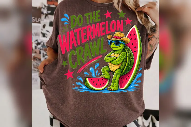 Watermelon Crawl PNG, Cute Turtle Summer Design, Watermelon
