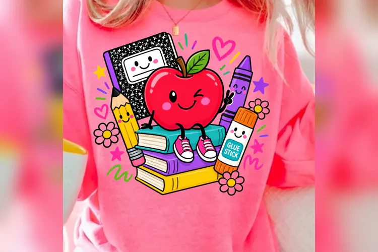 Back to School PNG, Cute Apple Pencil Crayon Notebook Design
