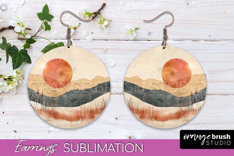 Boho Landscape Round Earring Sublimation, Minimalist Earring example image 1