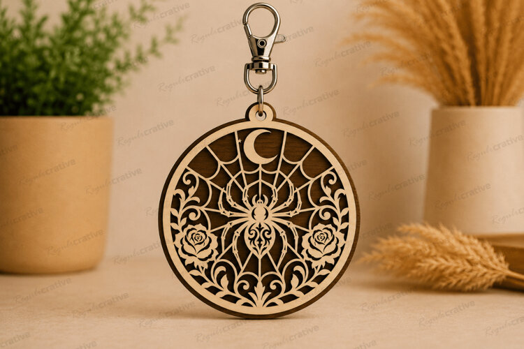 Spider Web Round Keychain Laser Cut SVG File spider web keyc example image 1