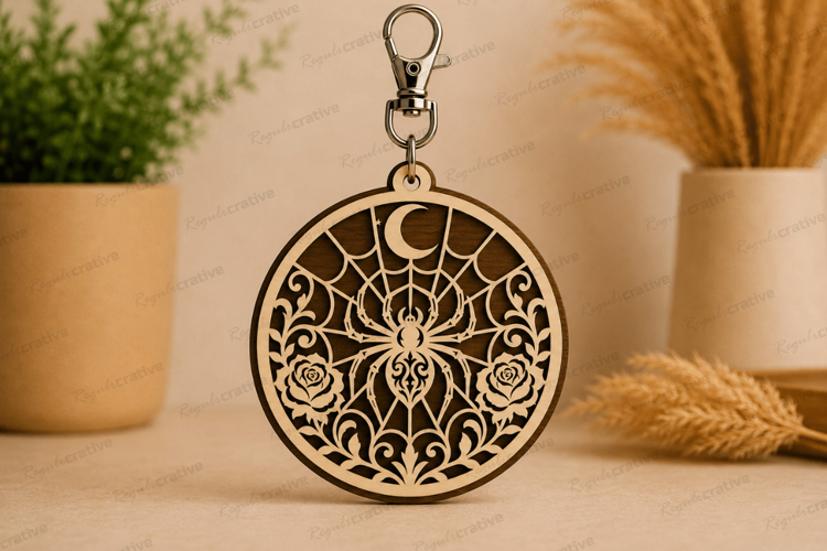 Spider Web Round Keychain Laser Cut SVG File spider web keyc