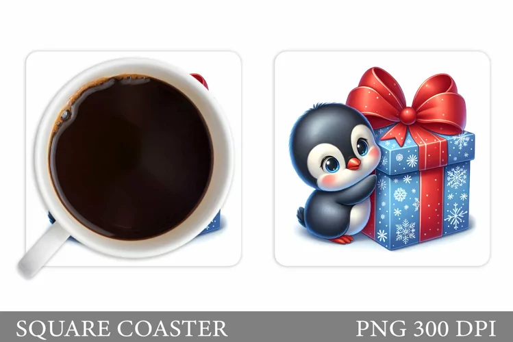 Cute Penguin Coaster Design. Cute Penguin Sublimation