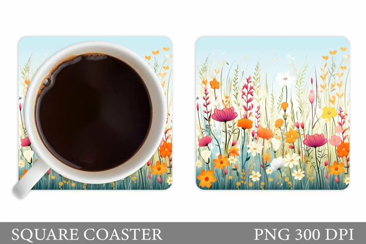 Wildflowers Coaster Design. Flowers Square Coaster