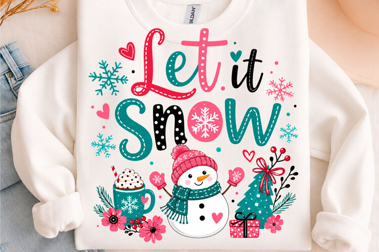 Let It Snow Cute Winter Christmas T-Shirt Design example image 1
