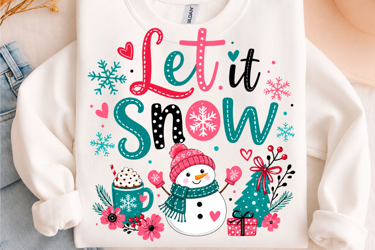 Let It Snow Cute Winter Christmas T-Shirt Design