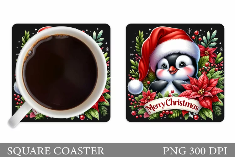 Cute Penguin Coaster Design. Christmas Coaster Sublimation