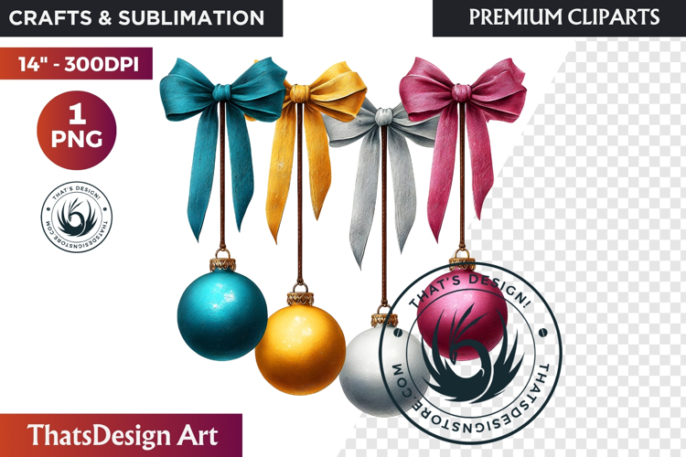 Christmas Baubles Clipart, Festive Holiday Ornaments PNG
