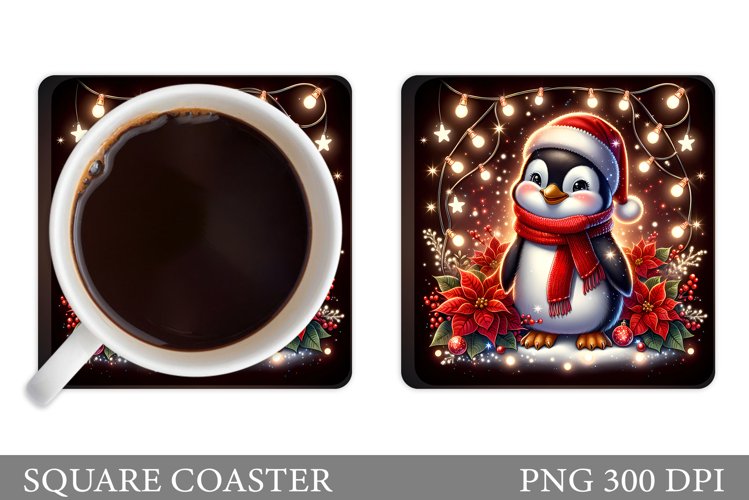 Cute Penguin Coaster Design. Christmas Coaster Sublimation example image 1