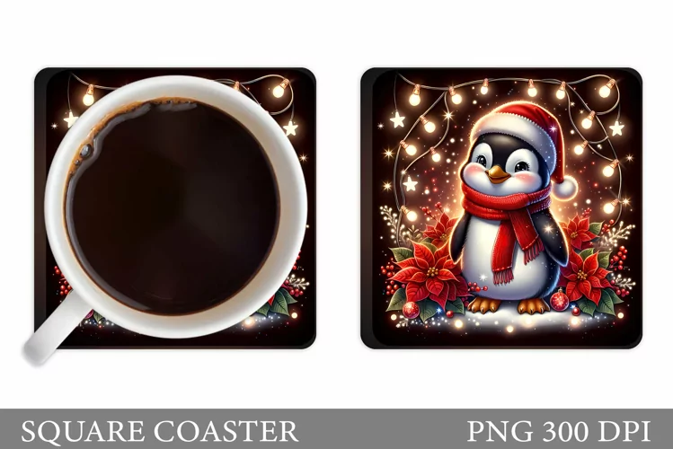 Cute Penguin Coaster Design. Christmas Coaster Sublimation