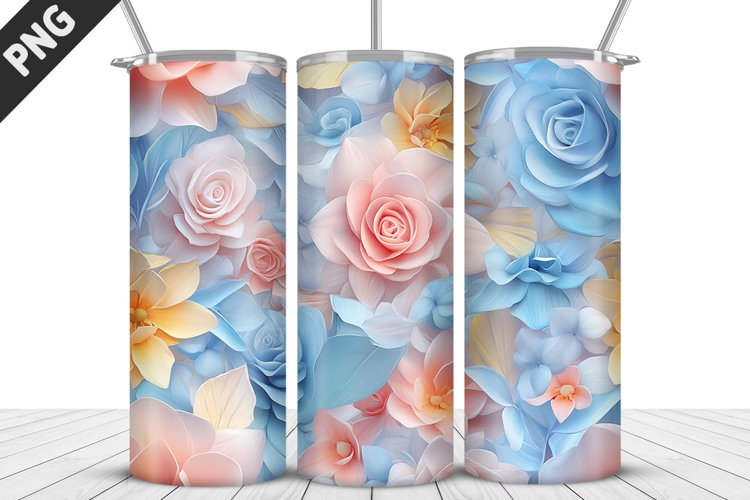 3D White Flowers Tumbler Wrap | Sublimation Design | Tumbler