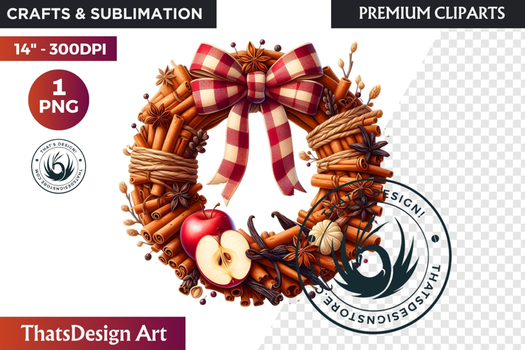 Cozy Autumn Wreath - Boho Farmhouse Fall Clipart PNG