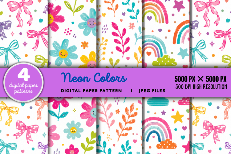 Neon Colors Digital Paper Pattern JPG