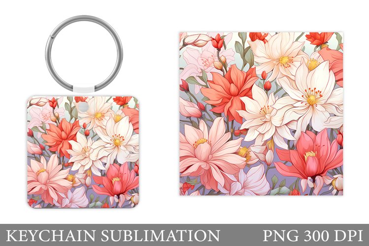 Flowers Keychain Design. Flowers Square Keychain
