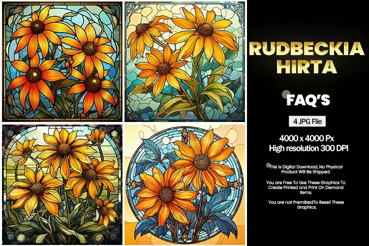 Stained Glass Rudbeckia Hirta Square Coaster - 04 Variations