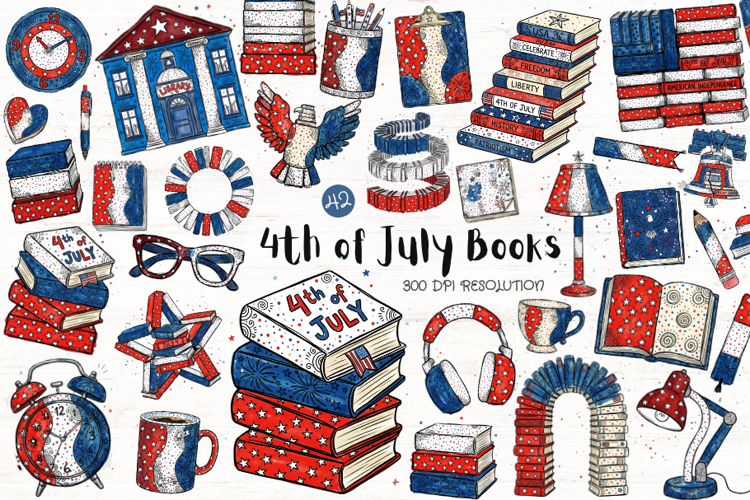 4th of July Books Reading Clipart example image 1