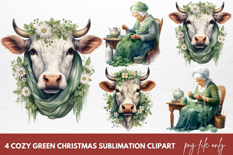 Cozy Green Christmas Clipart Sublimation