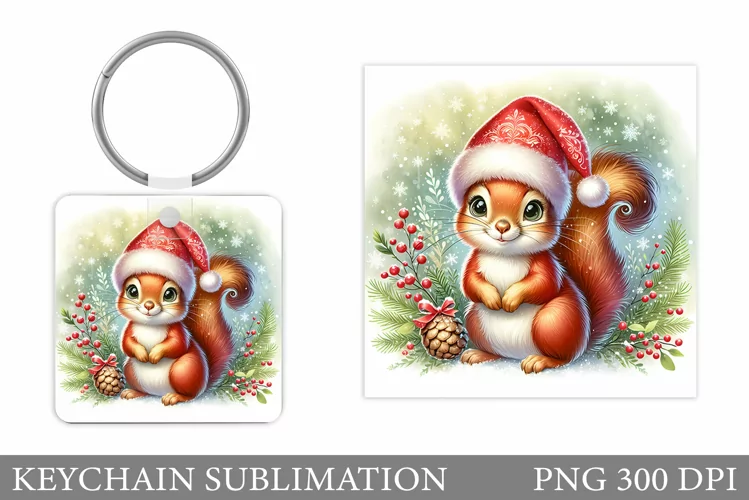 Christmas Squirrel Keychain. Christmas Keychain Design