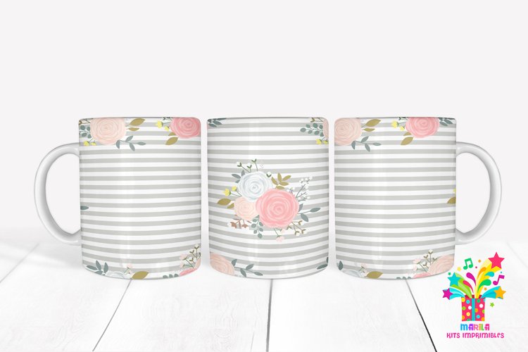 Roses Mug Sublimation design / floral Mug Wrap #2 example image 1