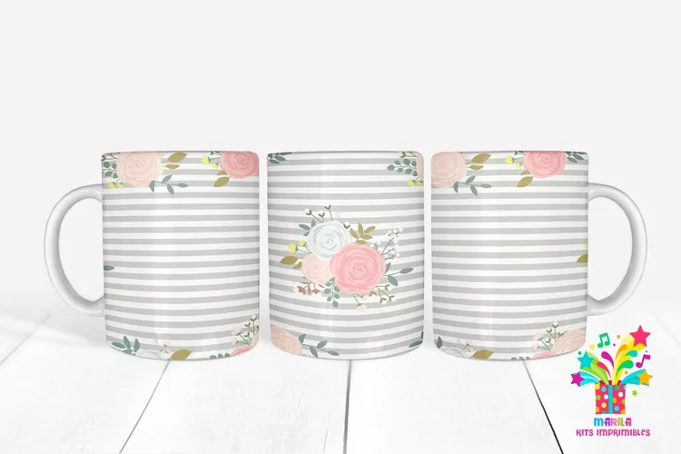 Roses Mug Sublimation design / floral Mug Wrap #2