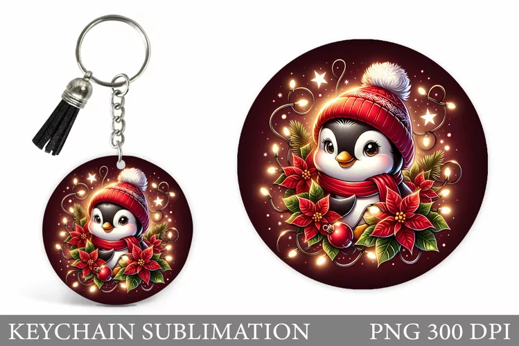 Christmas Penguin Keychain. Christmas Keychain Design