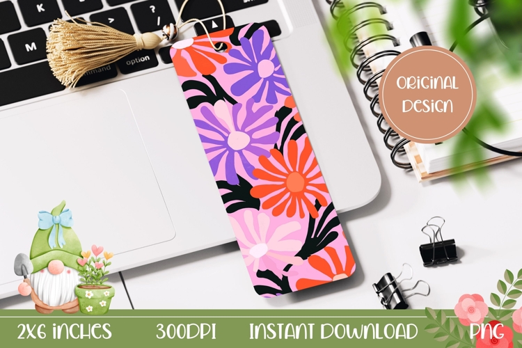 Pop Art Flowers Bookmark, Neon Flowers Bookmark Print
