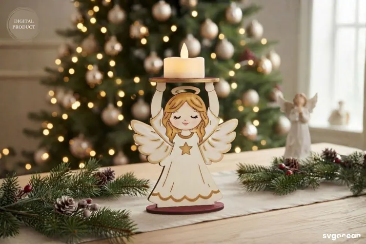 Nativity Angel Candle Holder Laser Cut | Glowforge | SVG