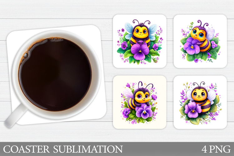 Cute Bee Coaster Design. Cute Bee Sublimation